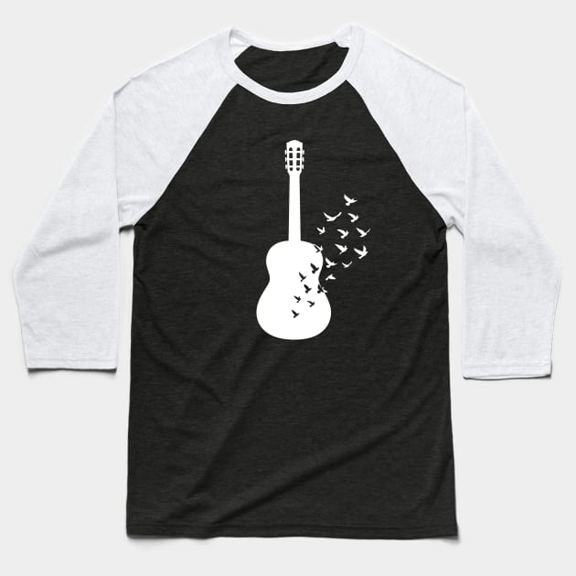 Classical Guitar Silhouette Turning Into Birds Baseball T-Shirt by nightsworthy